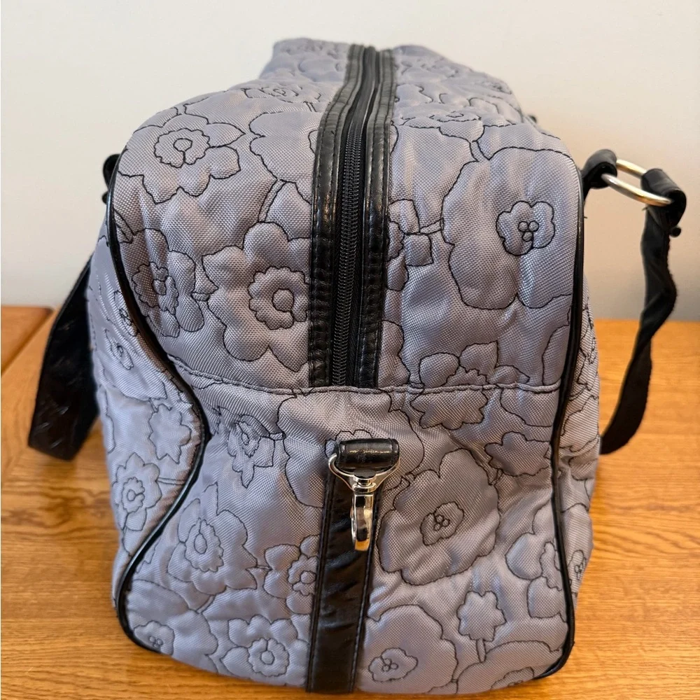 Thirty One City Weekender Bag Grey With Black Flowers Customized Teal L - Picture 8 of 13